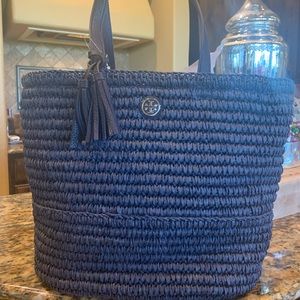NWT Tory Burch Large Navy Straw Bag
